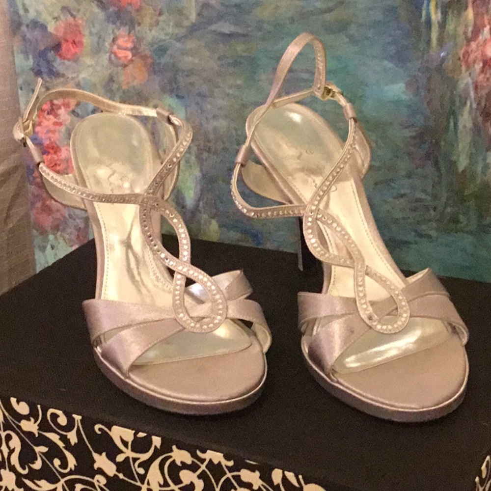 Silver heels with rhinestones